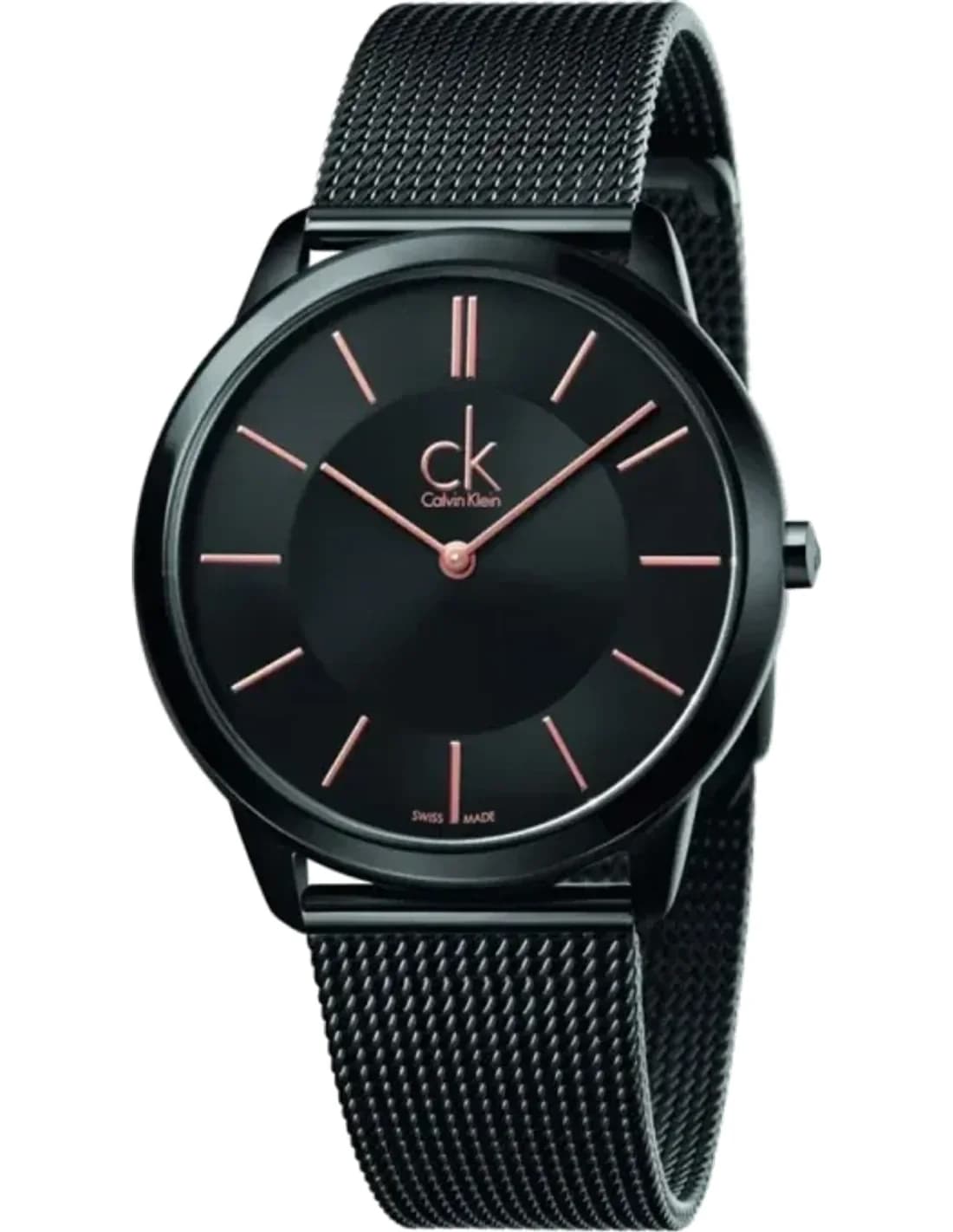 Montre Femme Calvin Klein Minimal K3M21421 quartz cadran noir bracelet maille en acier inoxydable noir