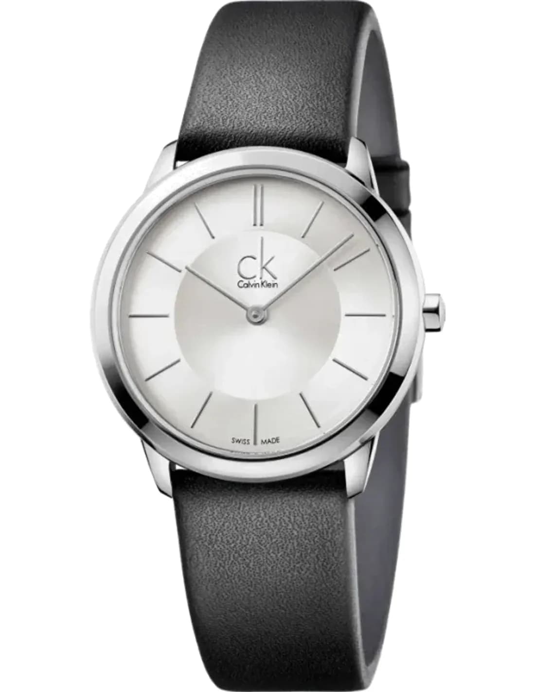 Montre Femme Calvin Klein Minimal K3M221C6 quartz cadran argenté bracelet en cuir noir