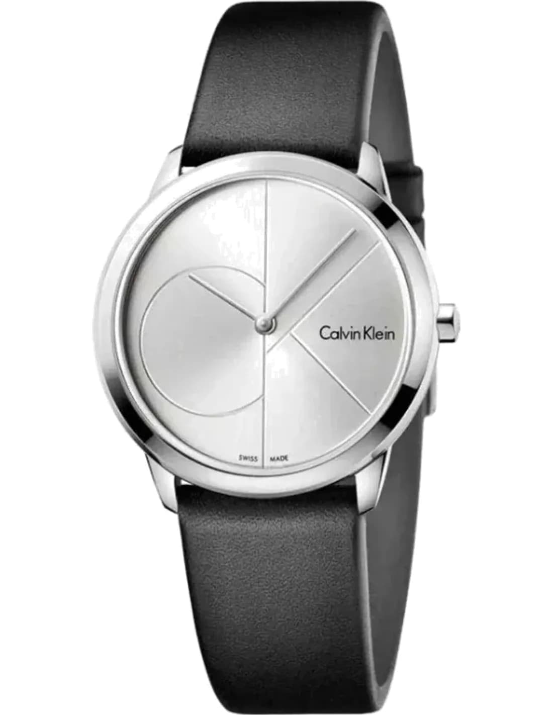 Montre Femme Calvin Klein Minimal K3M221CY quartz cadran argenté bracelet en cuir noir