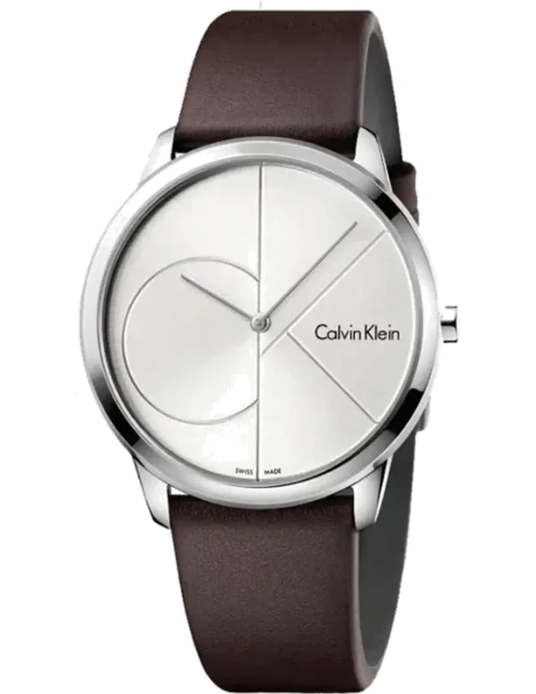 Montre Femme Calvin Klein Minimal K3M221G6 quartz cadran argenté bracelet en cuir marron