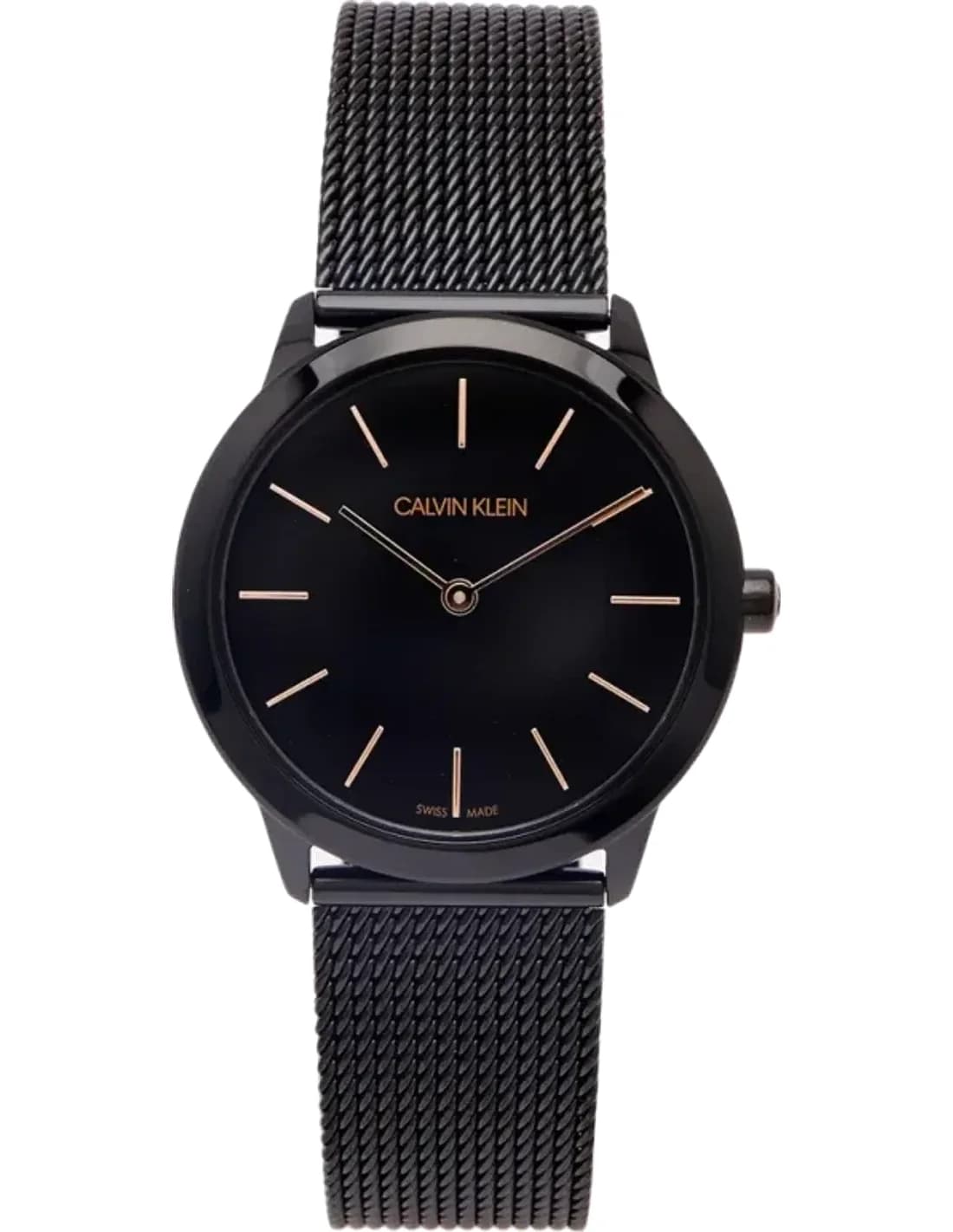 Montre Femme Calvin Klein Minimal K3M22421 quartz cadran noir bracelet maille en acier inoxydable noir