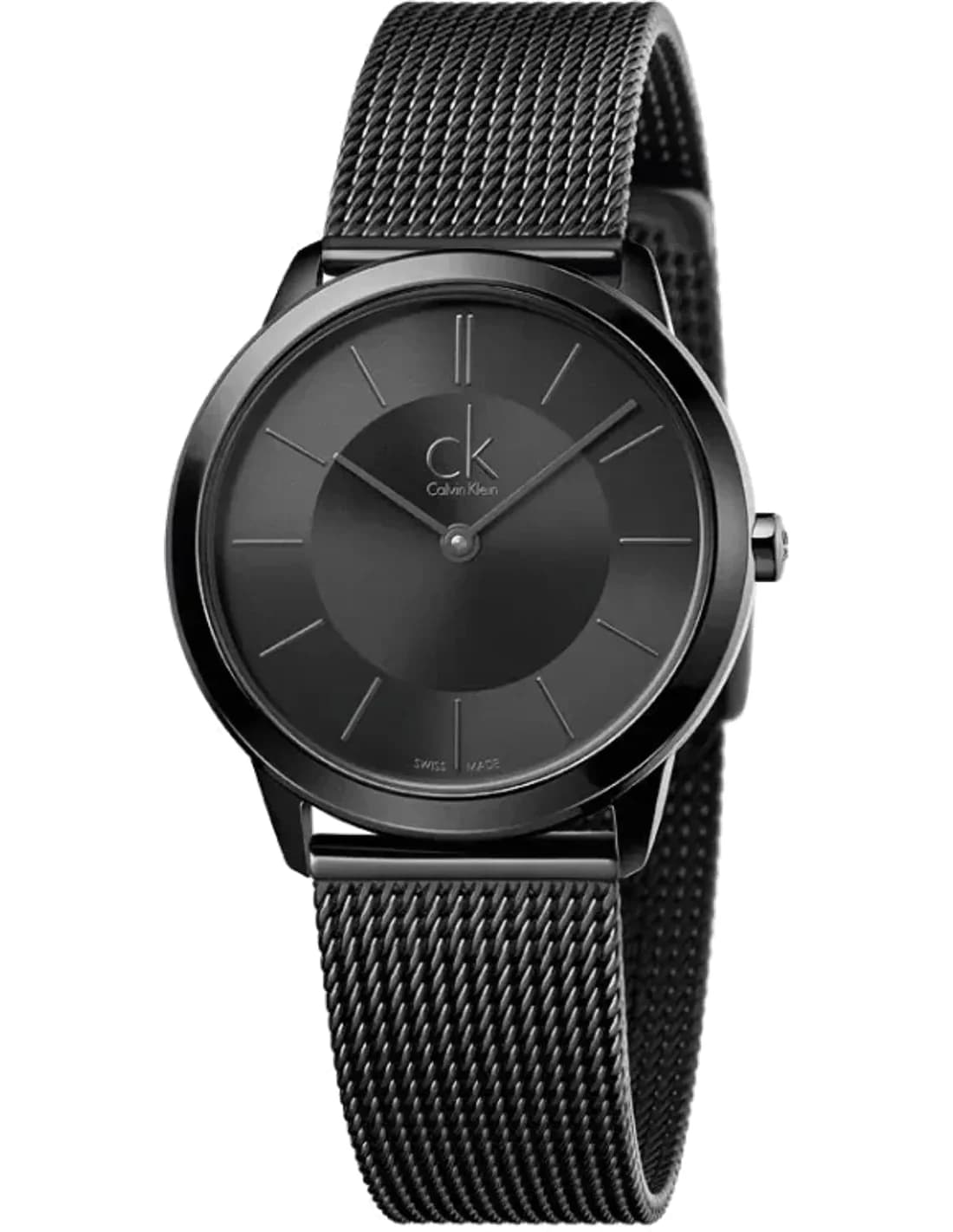 Montre Homme Calvin Klein Minimal K3M224B1 quartz cadran noir bracelet maille en acier inoxydable noir