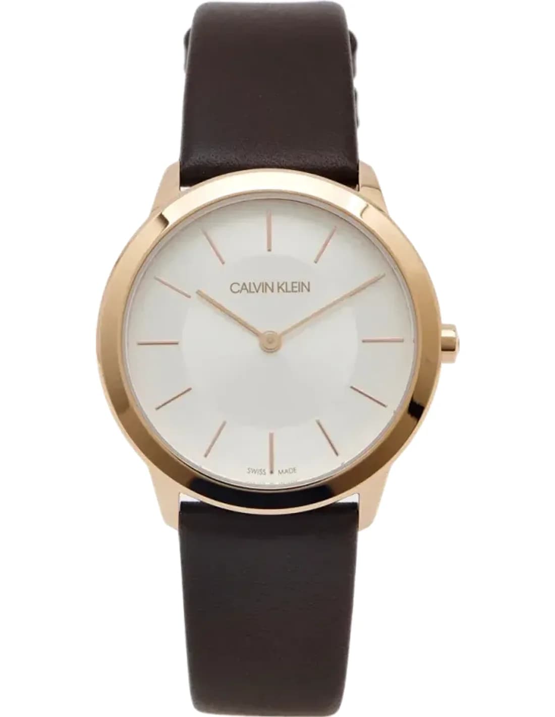 Montre Femme Calvin Klein Minimal K3M226G6 quartz cadran argenté bracelet en cuir marron