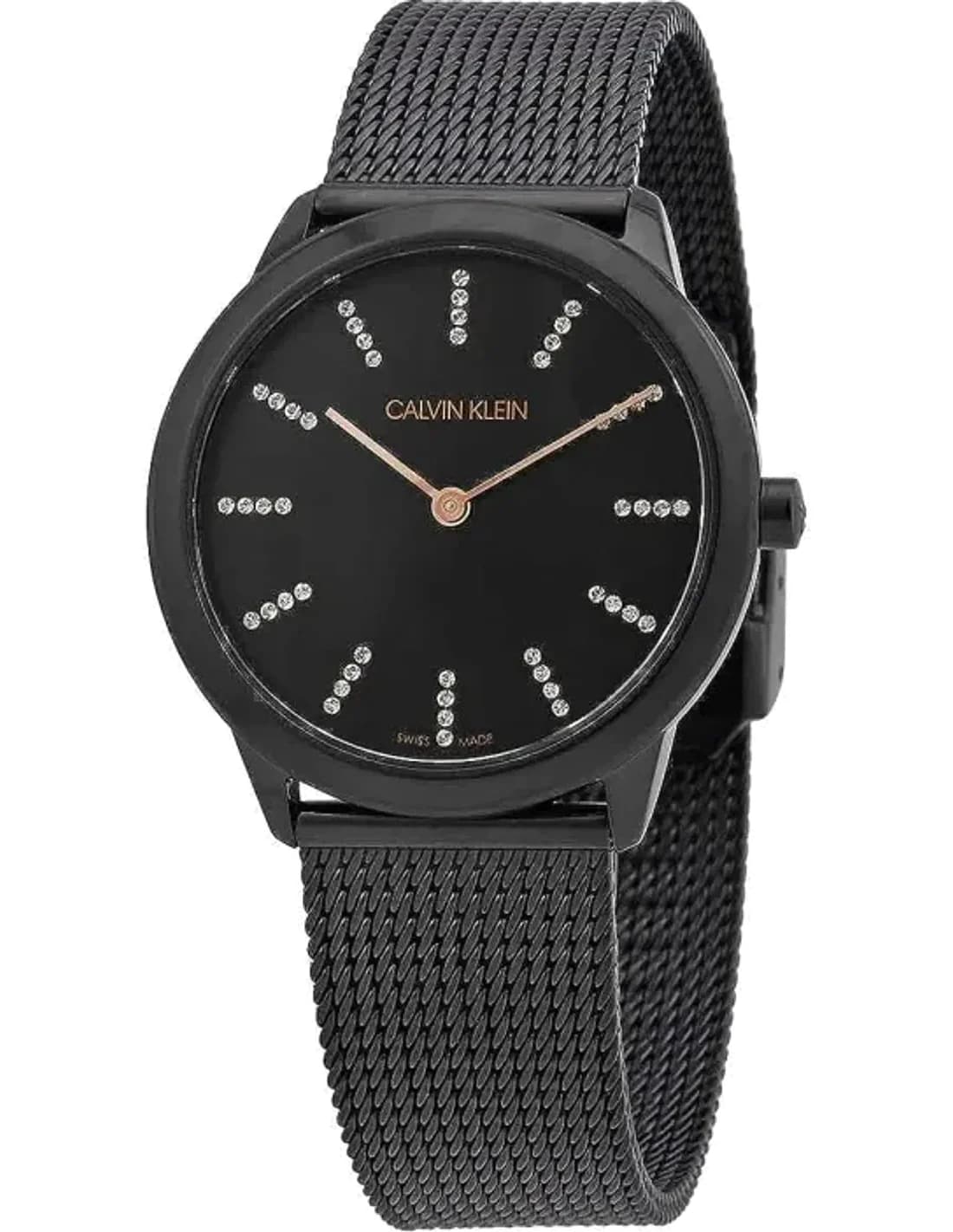 Montre Femme Calvin Klein Minimal K3M22X2X quartz cadran noir bracelet maille en acier inoxydable noir