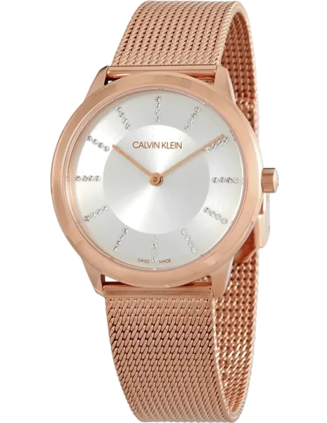 Montre Femme Calvin Klein Minimal K3M22Y2X quartz cadran argenté bracelet en maille d'acier inoxydable or rose