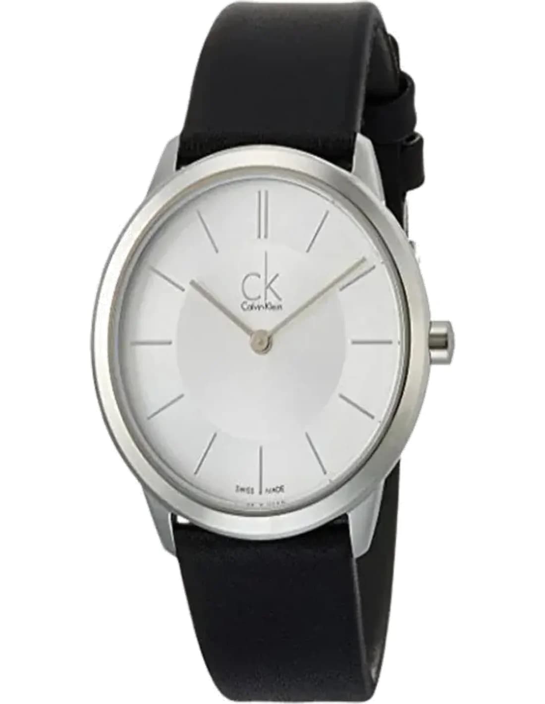 Montre Femme Calvin Klein Swiss Made K3M231C6 quartz cadran argenté bracelet cuir noir
