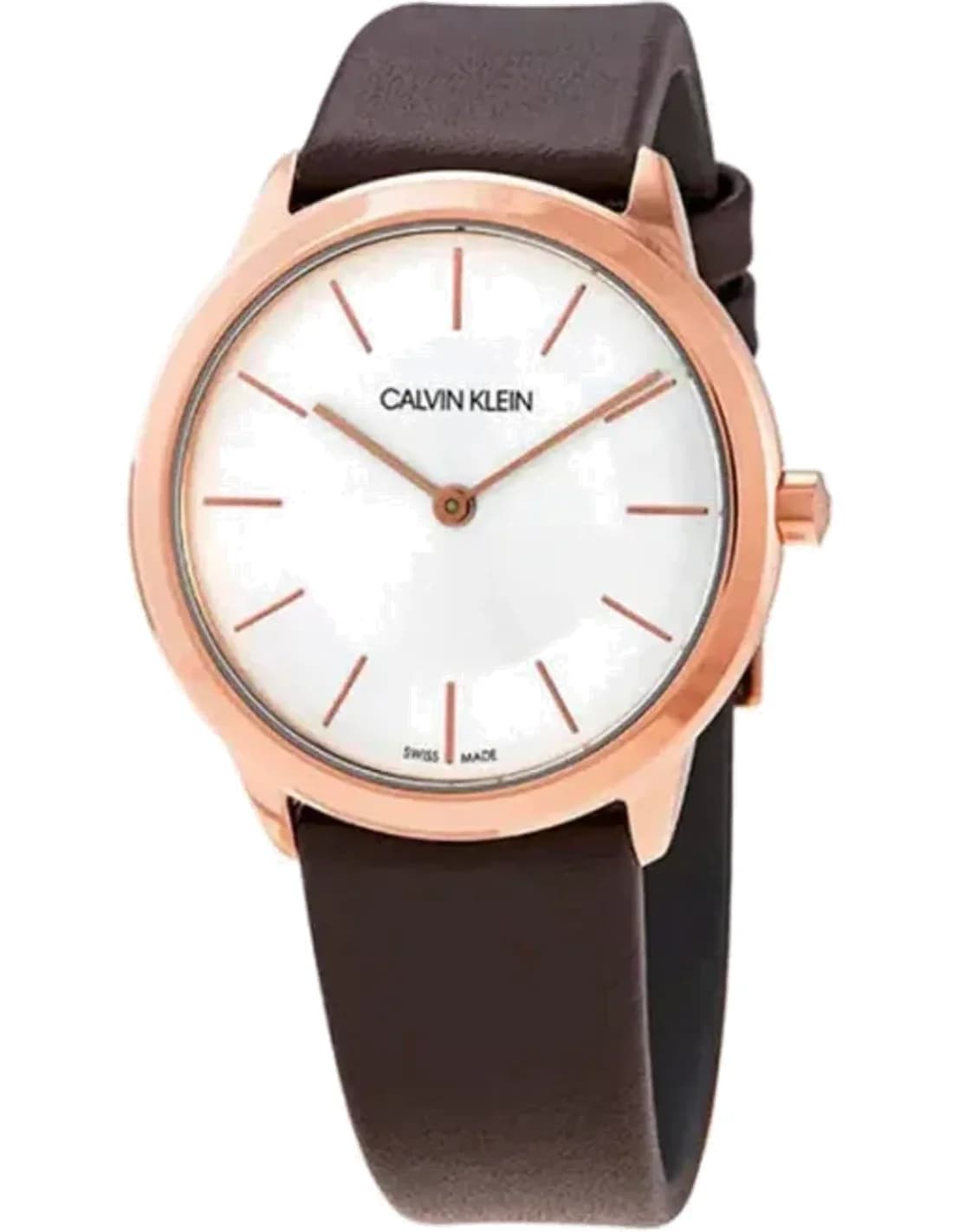 Montre Femme Calvin Klein Minimal K3M236G6 quartz cadran blanc bracelet cuir marron
