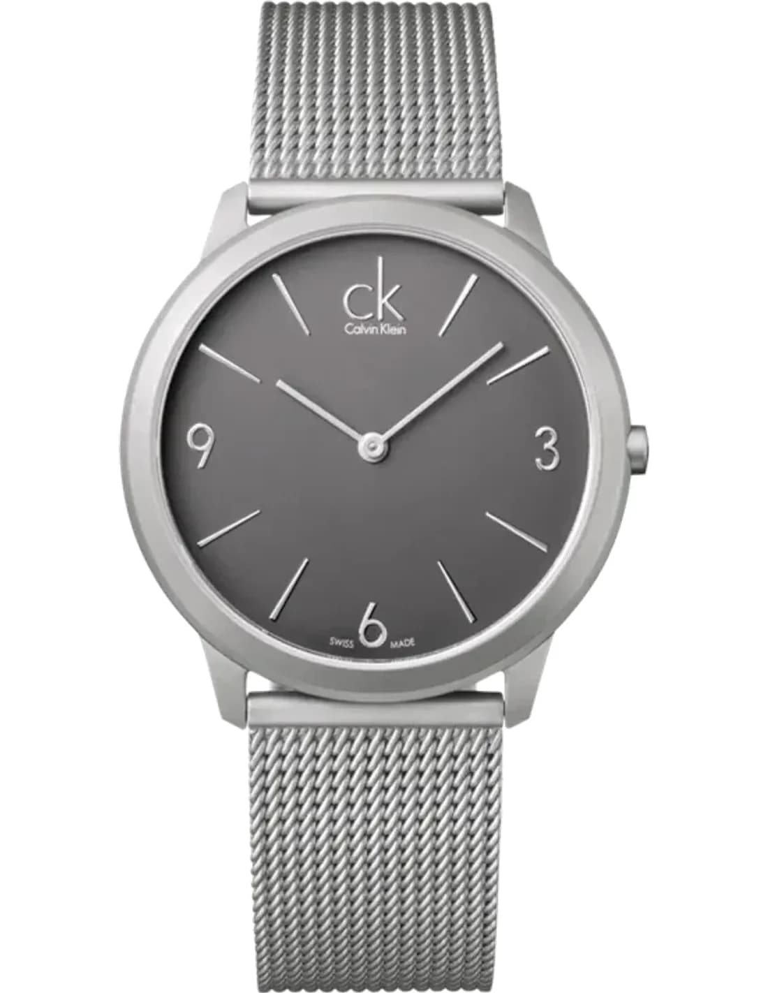 Montre Homme Calvin Klein Minimal K3M51154 cadran gris quartz bracelet maille en acier inoxydable gris