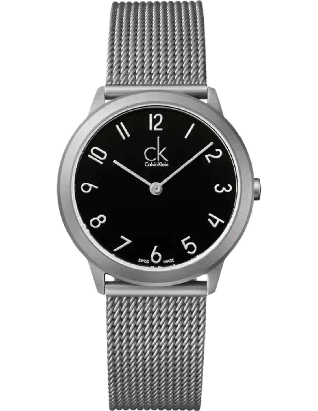 Montre Femme Calvin Klein Minimal K3M52151 quartz cadran noir bracelet maille en acier inoxydable argenté