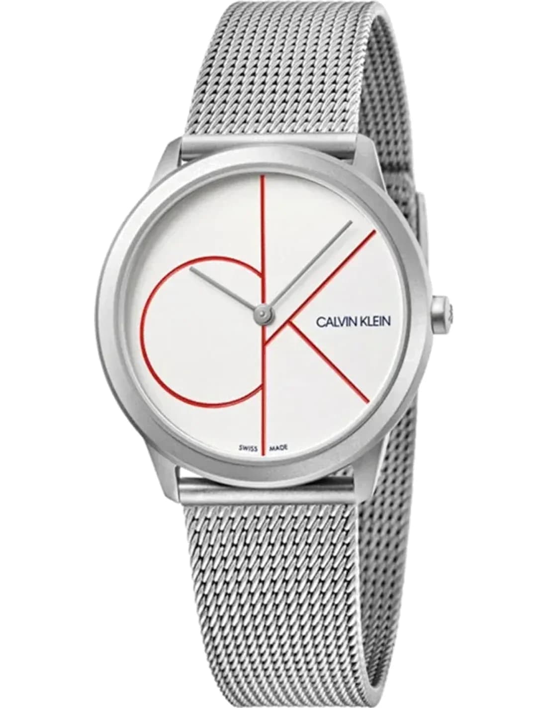 Montre Femme Calvin Klein Minimal K3M52152 quartz cadran blanc bracelet maille en acier inoxydable argenté