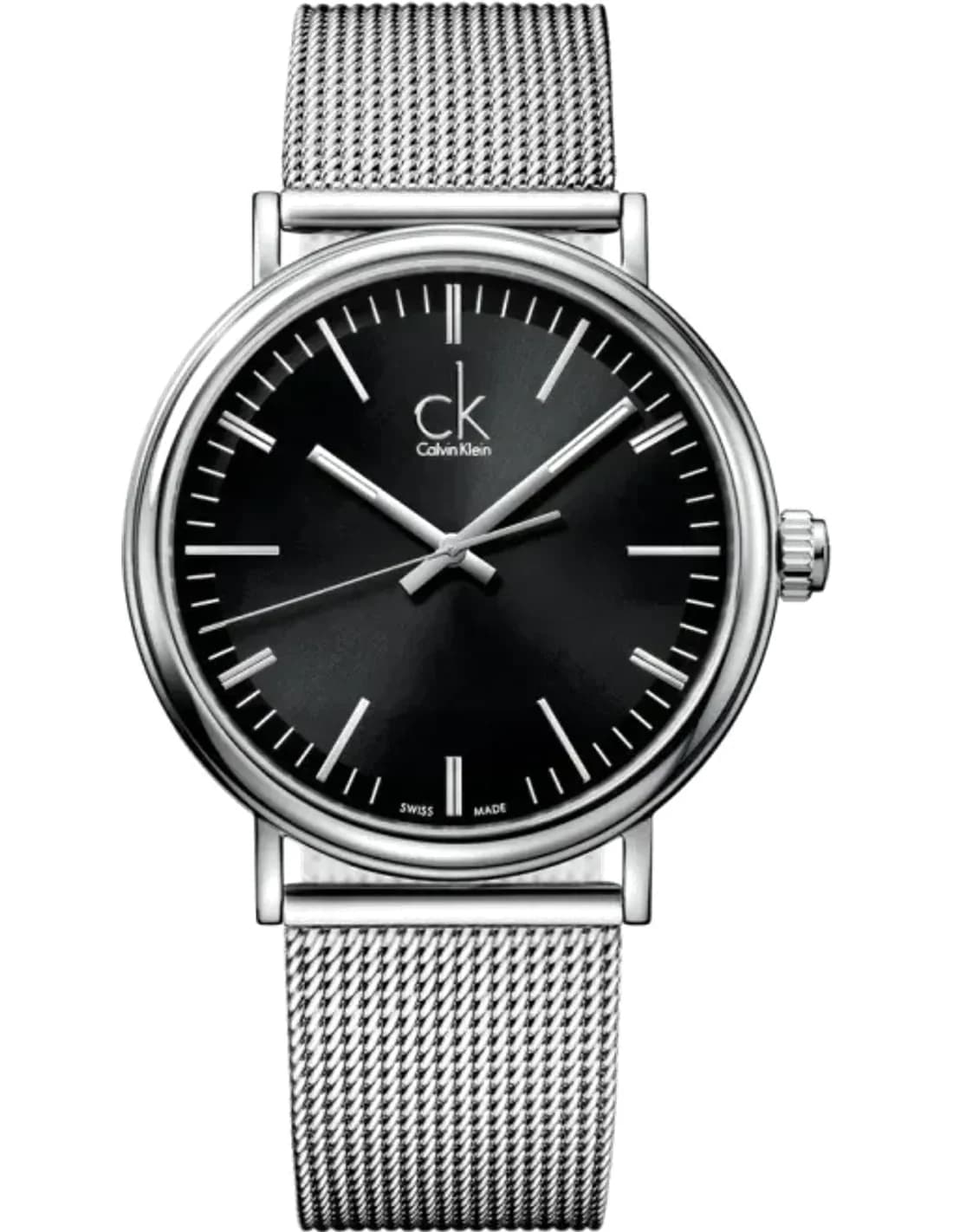 Montre Homme Calvin Klein Surround K3W21121 quartz cadran noir bracelet maille en acier inoxydable argenté