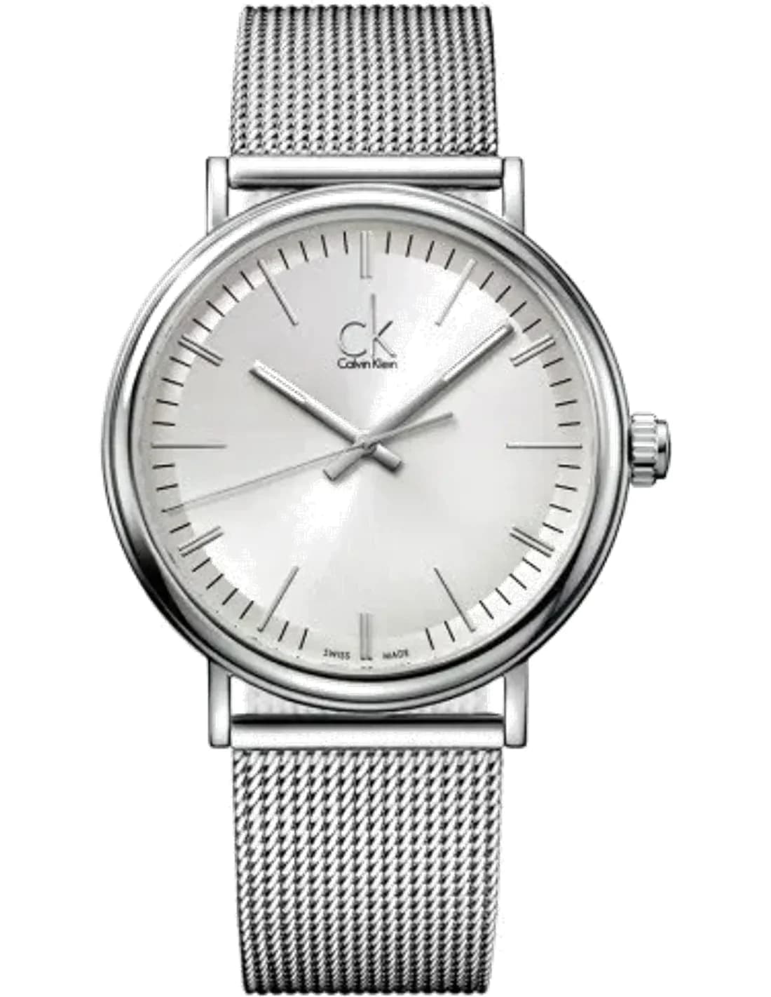 Montre Homme Calvin Klein Surround K3W21126 quartz cadran argenté bracelet maille en acier inoxydable argenté