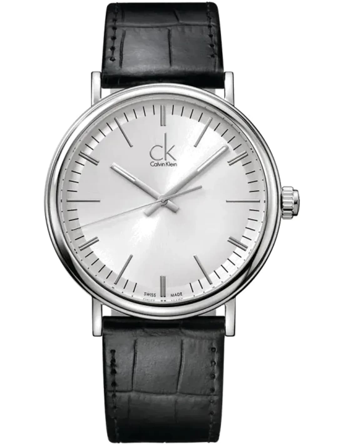 Montre Homme Calvin Klein Surround K3W211C6 quartz cadran argenté bracelet en cuir noir