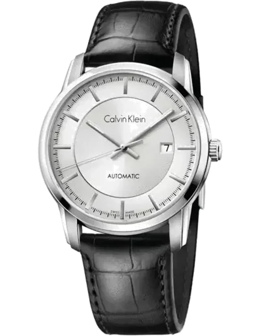 Montre Homme Calvin Klein Infinite K5S341C6 cadran argenté automatique bracelet en cuir noir