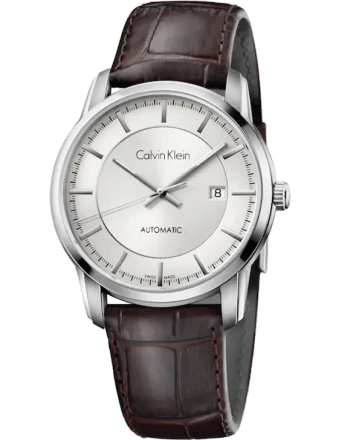 Montre Homme Calvin Klein Infinite K5S341G6 cadran argenté automatique bracelet en cuir marron