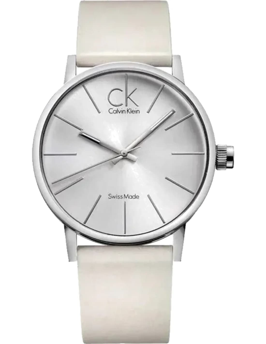 Montre Homme Calvin Klein Post Minimal K7621126 quartz cadran argenté bracelet en cuir blanc