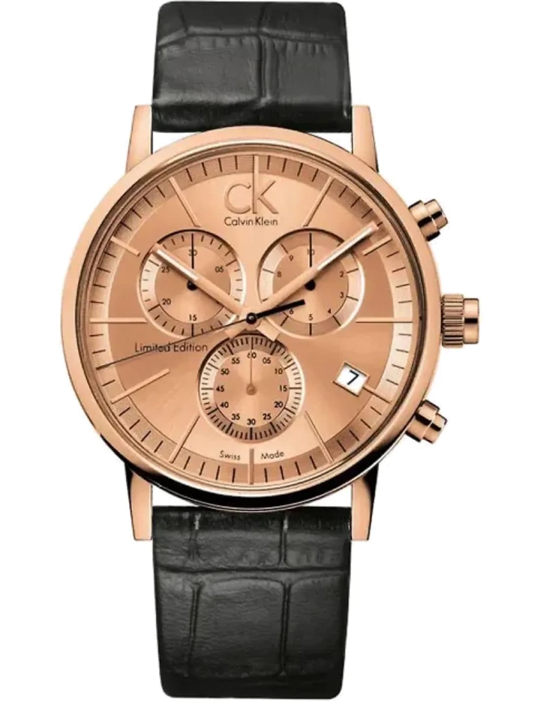 Montre Homme Calvin Klein Post Minimal K7627201 chronographe cadran or rose bracelet en cuir noir