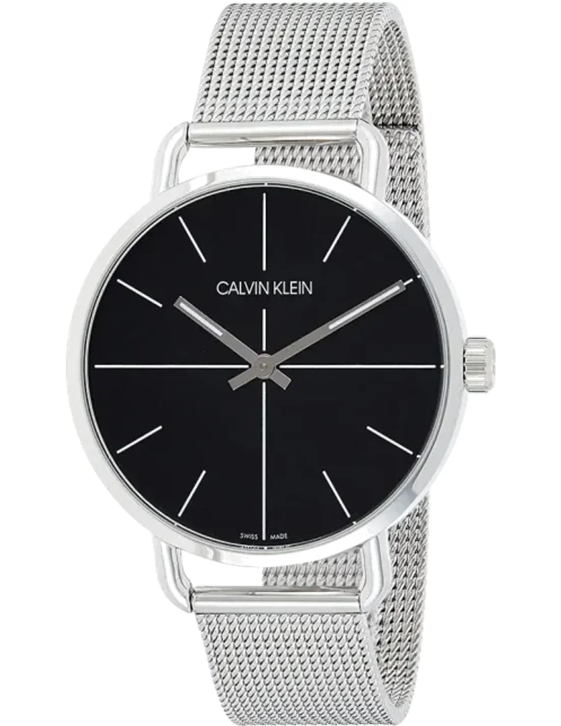 Montre Homme Calvin Klein Even K7B21121 quartz cadran noir bracelet maille en acier inoxydable argenté