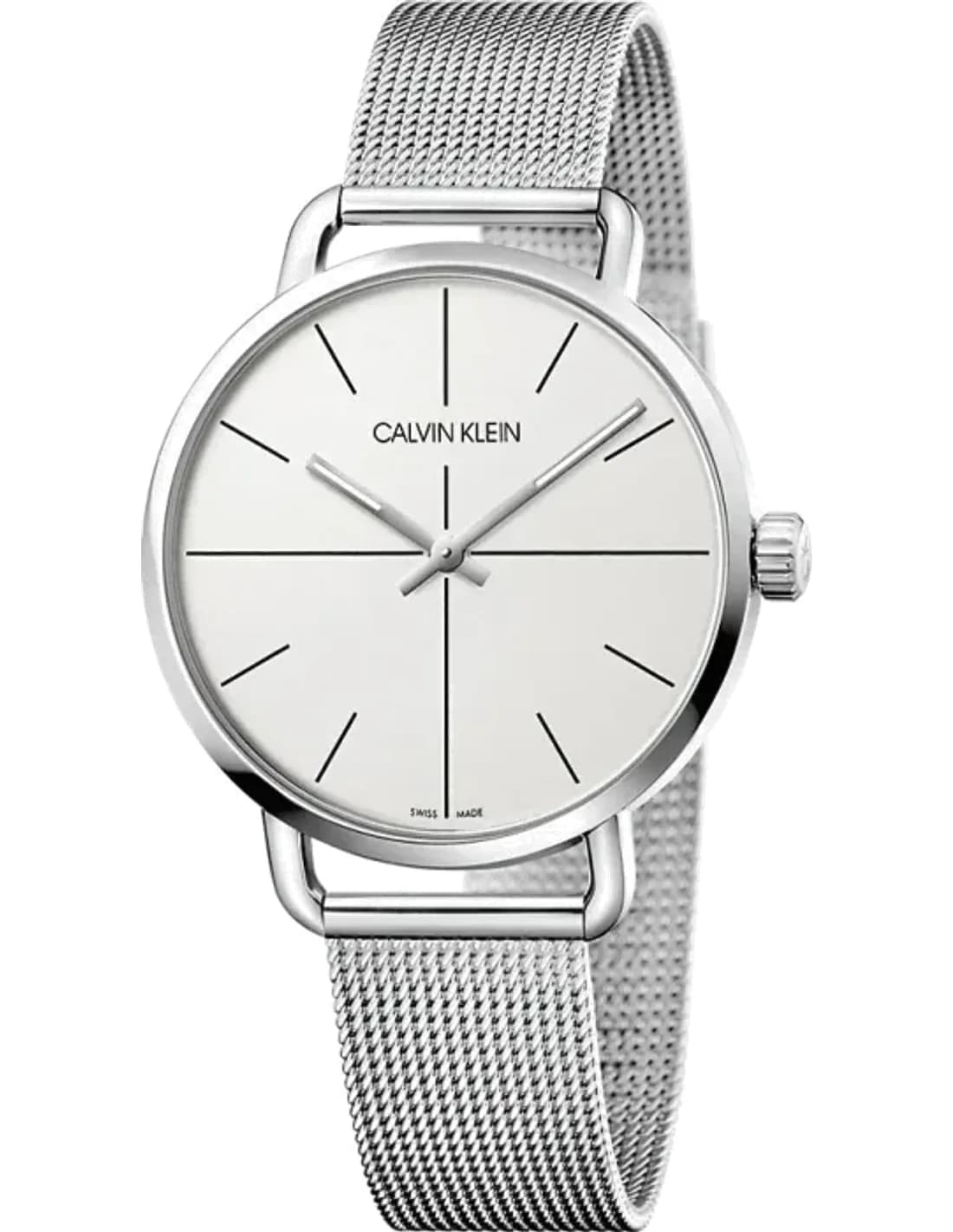 Montre Homme Calvin Klein Even K7B21126 quartz cadran blanc bracelet maille en acier inoxydable argenté