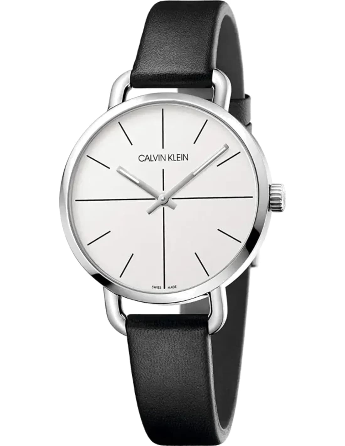 Montre Femme Calvin Klein Even K7B231CY quartz cadran argenté bracelet cuir noir
