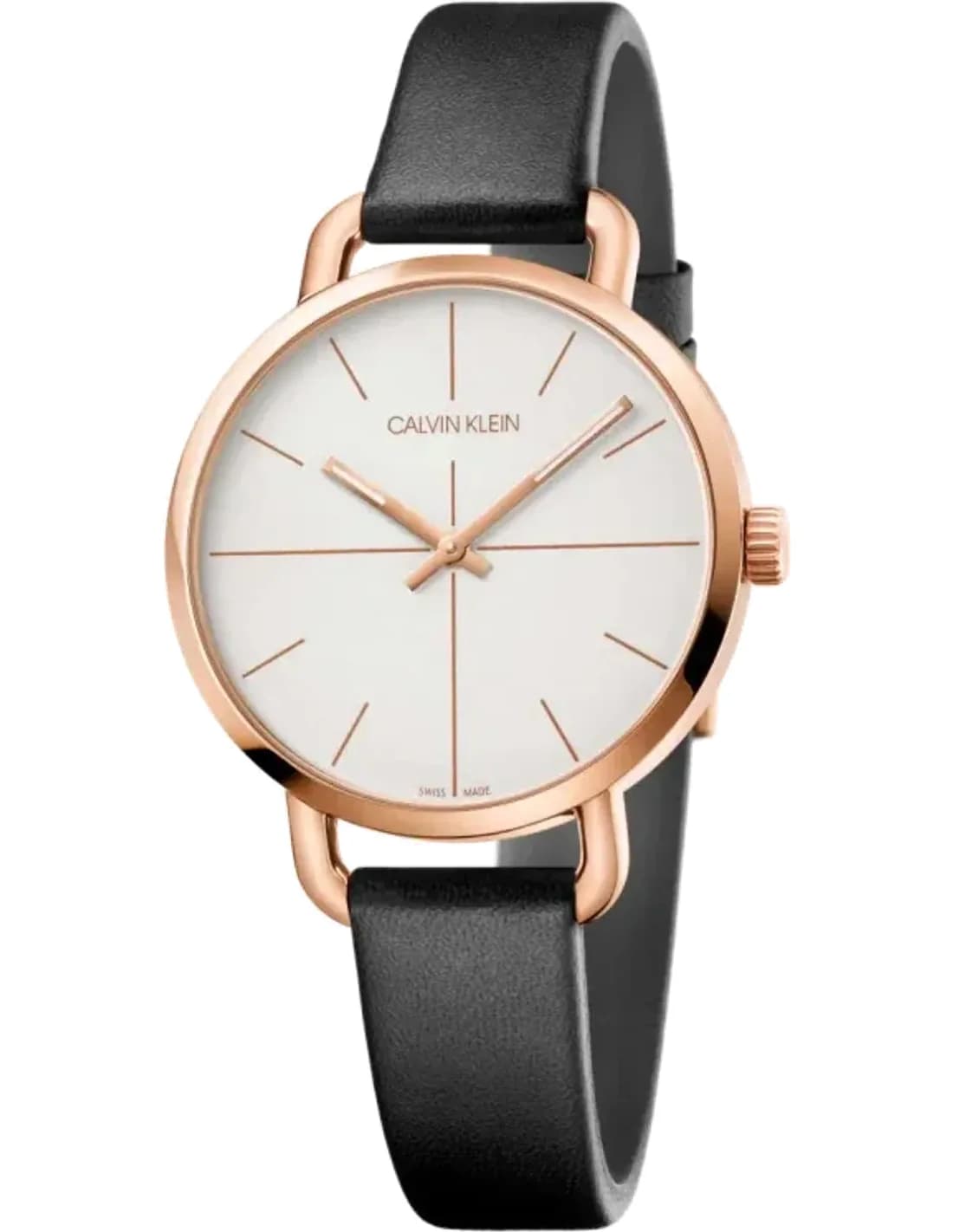 Montre Femme Calvin Klein Even K7B236C6 quartz cadran blanc bracelet cuir noir
