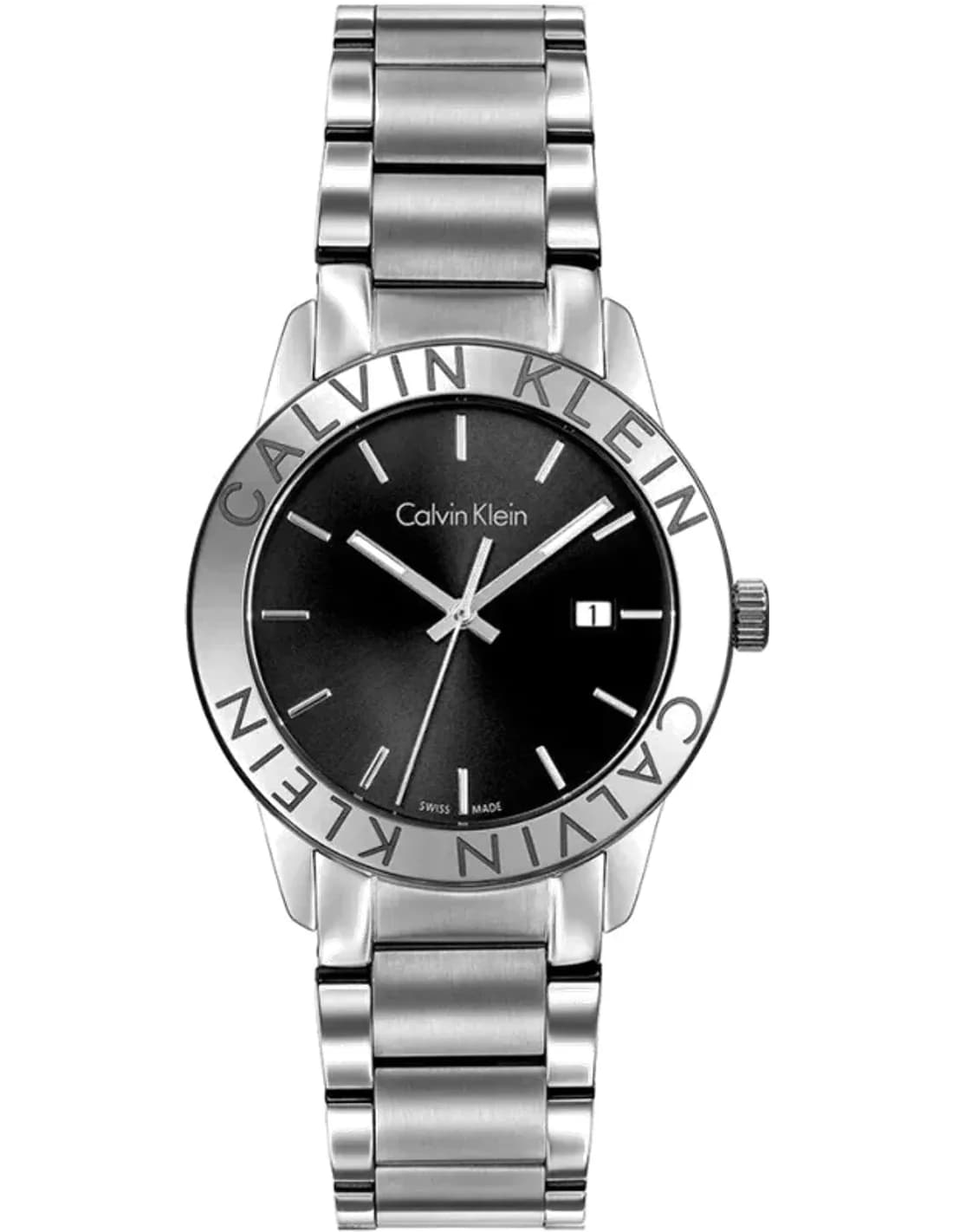 Montre Femme Calvin Klein Steady K7Q21141 quartz cadran noir bracelet en acier inoxydable argenté