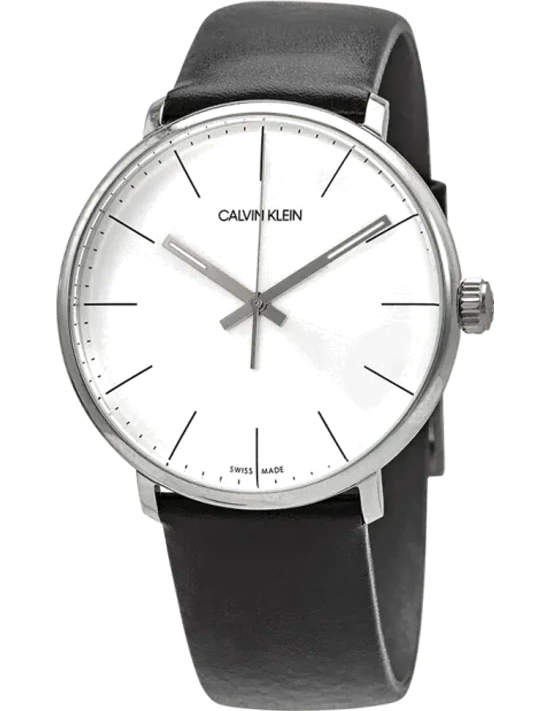 Montre Homme Calvin Klein High Noon K8M211C6 quartz cadran argenté bracelet en cuir noir