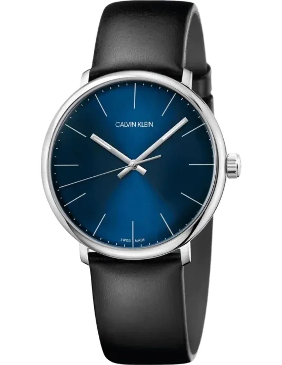 Montre Homme Calvin Klein High Noon K8M211CN quartz cadran bleu bracelet cuir noir