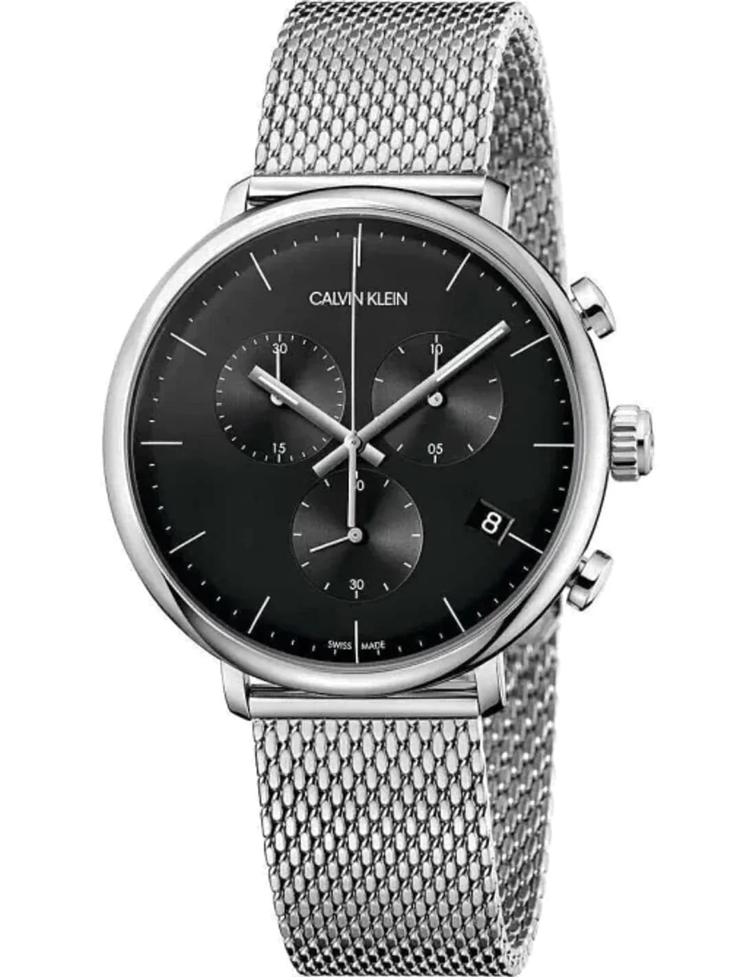 Montre Homme Calvin Klein High Noon K8M27121 Chronographe cadran noir argent bracelet en acier inoxydable