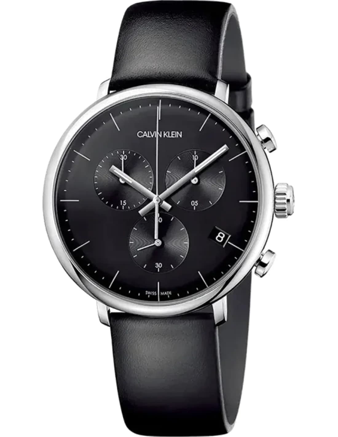 Montre Homme Calvin Klein High Noon K8M271C1 Chronographe cadran noir bracelet cuir noir