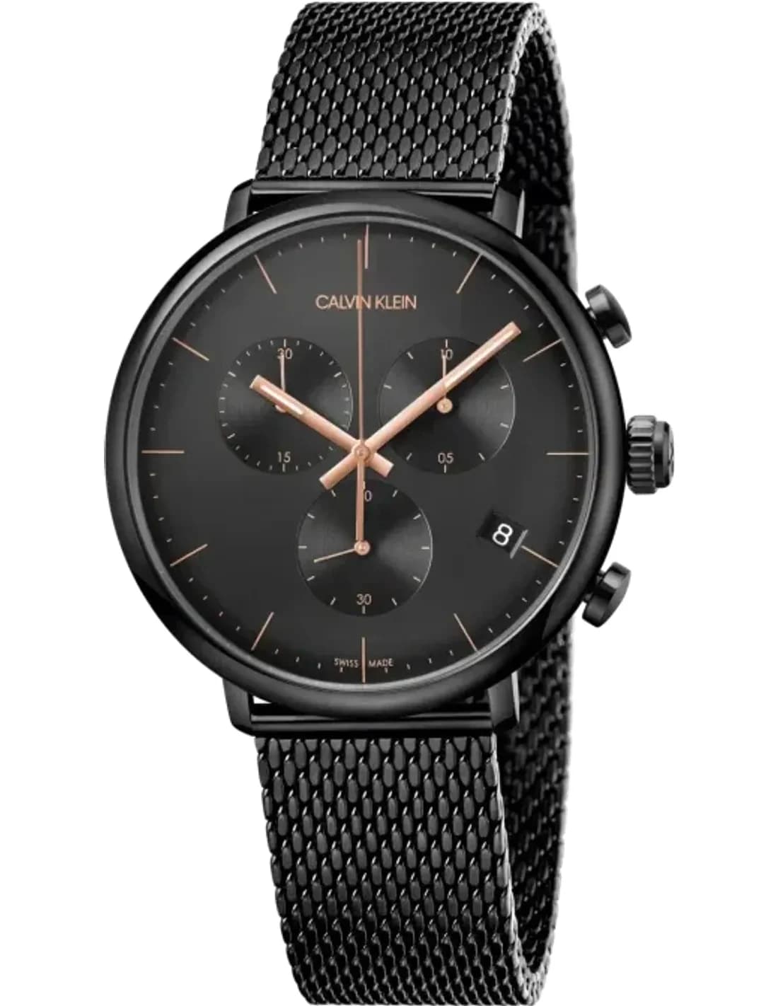 Montre Homme Calvin Klein High Noon K8M27421 Chronographe cadran noir bracelet en acier inoxydable noir