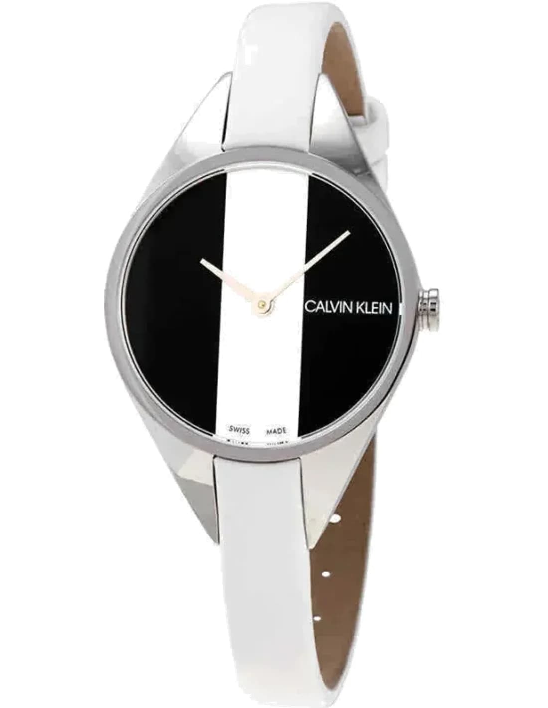 Montre Femme Calvin Klein Rebel K8P231L1 quartz bicolore cadran noir bracelet cuir blanc