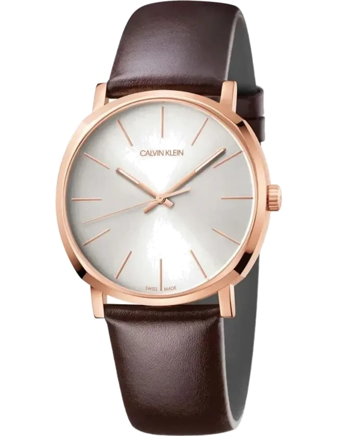 Montre Homme Calvin Klein Posh K8Q316G6 quartz cadran argenté bracelet en cuir marron