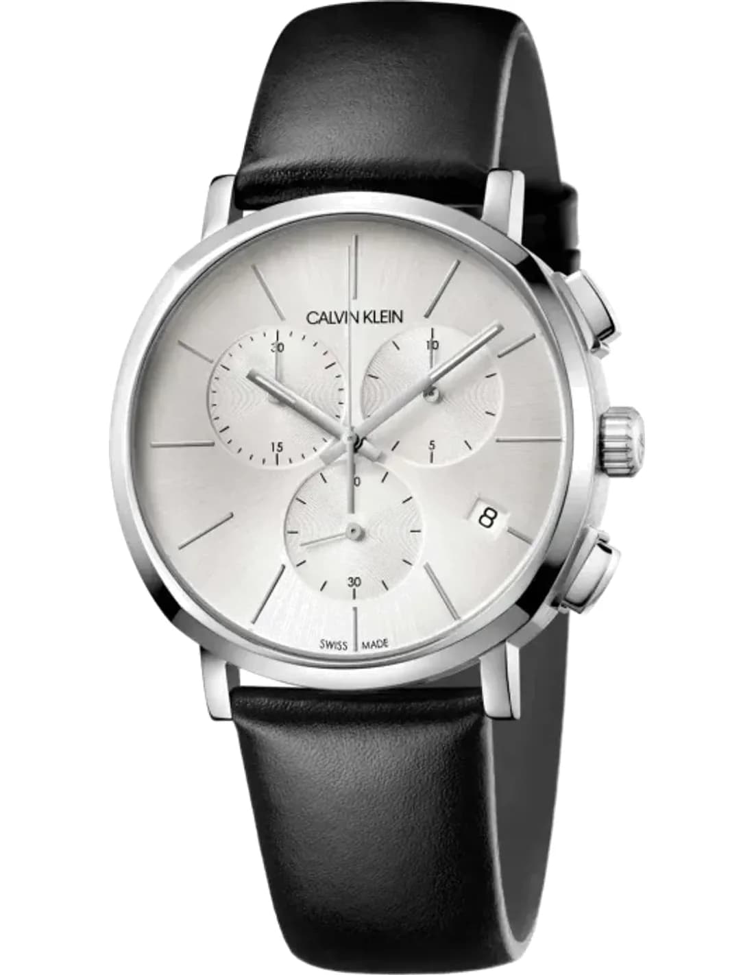 Montre Homme Calvin Klein Posh K8Q371C6 chronographe cadran argenté bracelet cuir noir
