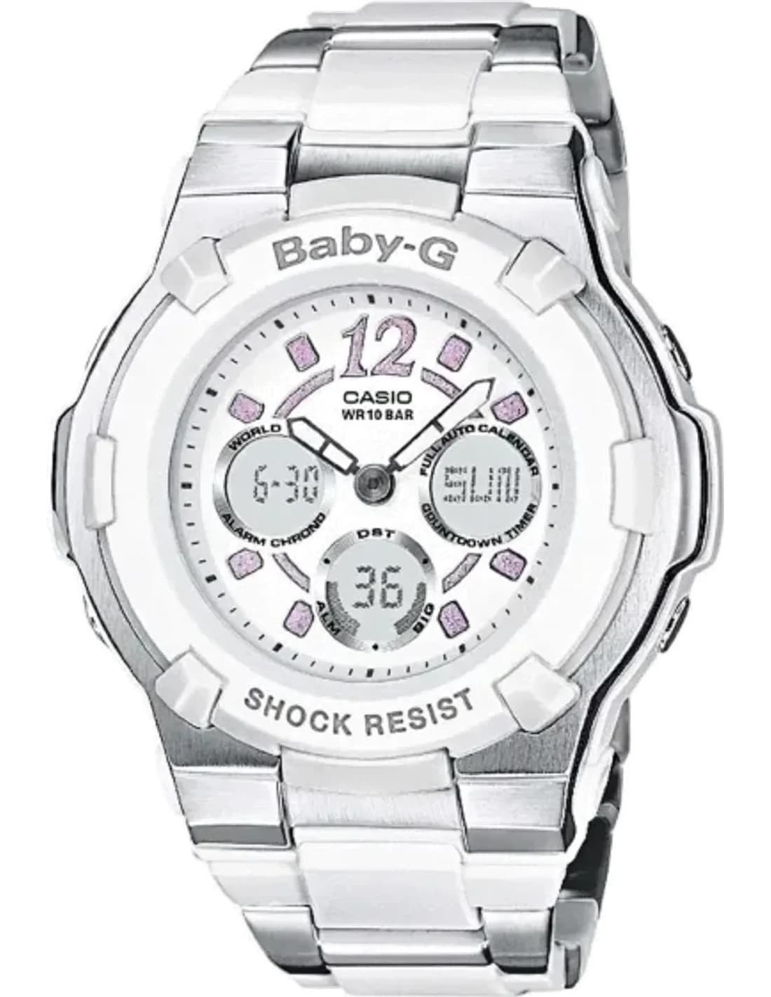 Montre Femme Casio Baby-G BGA-112C-7BER Bracelet Résine et Acier Inoxydable Blanc