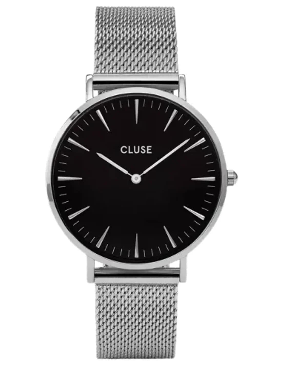 Montre Cluse La Bohème CL18106 Mesh Silver/Black bracelet en maille milanaise argenté