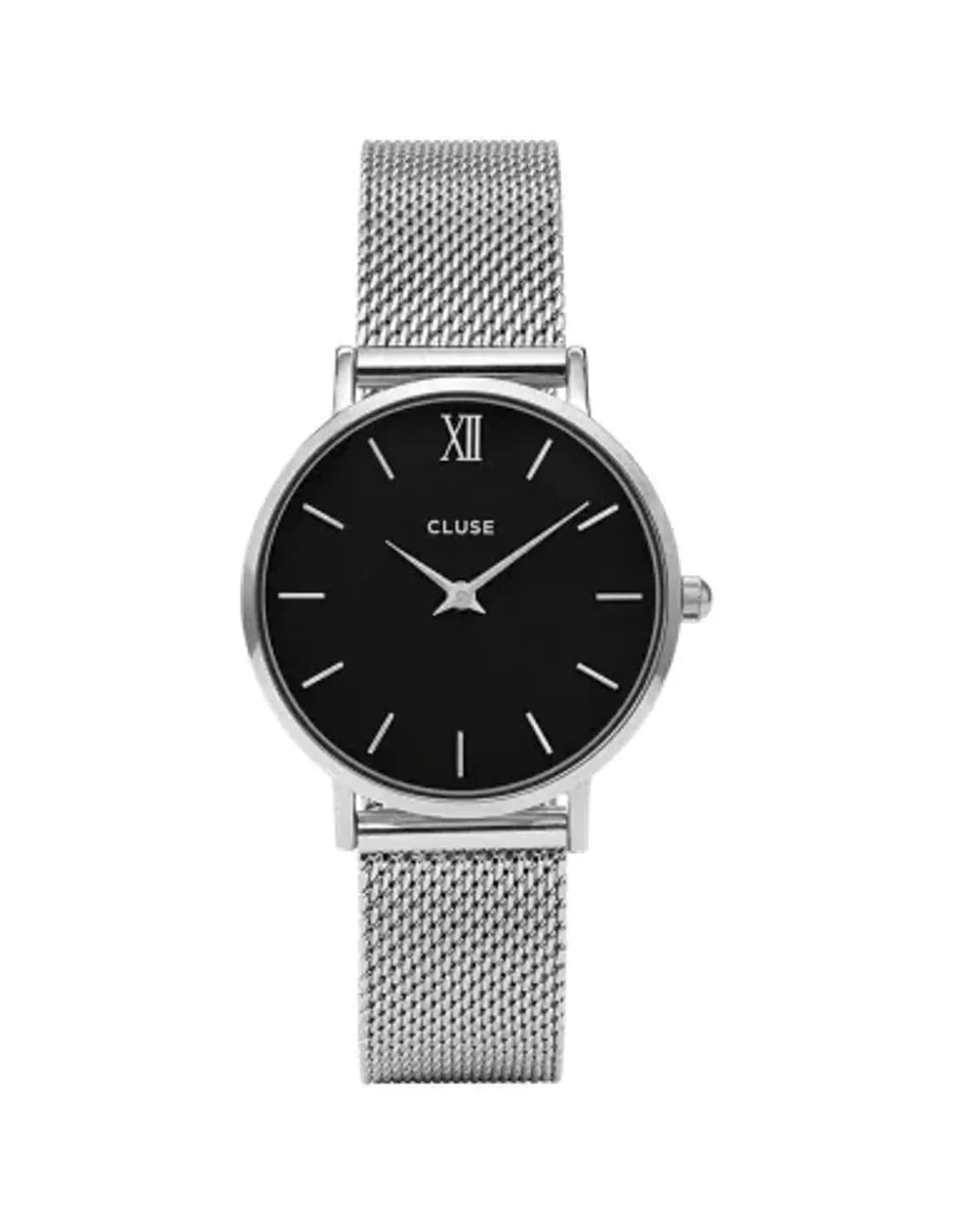 Montre Cluse Minuit Mesh Silver/Black CL30015 Bracelet en maille milanaise