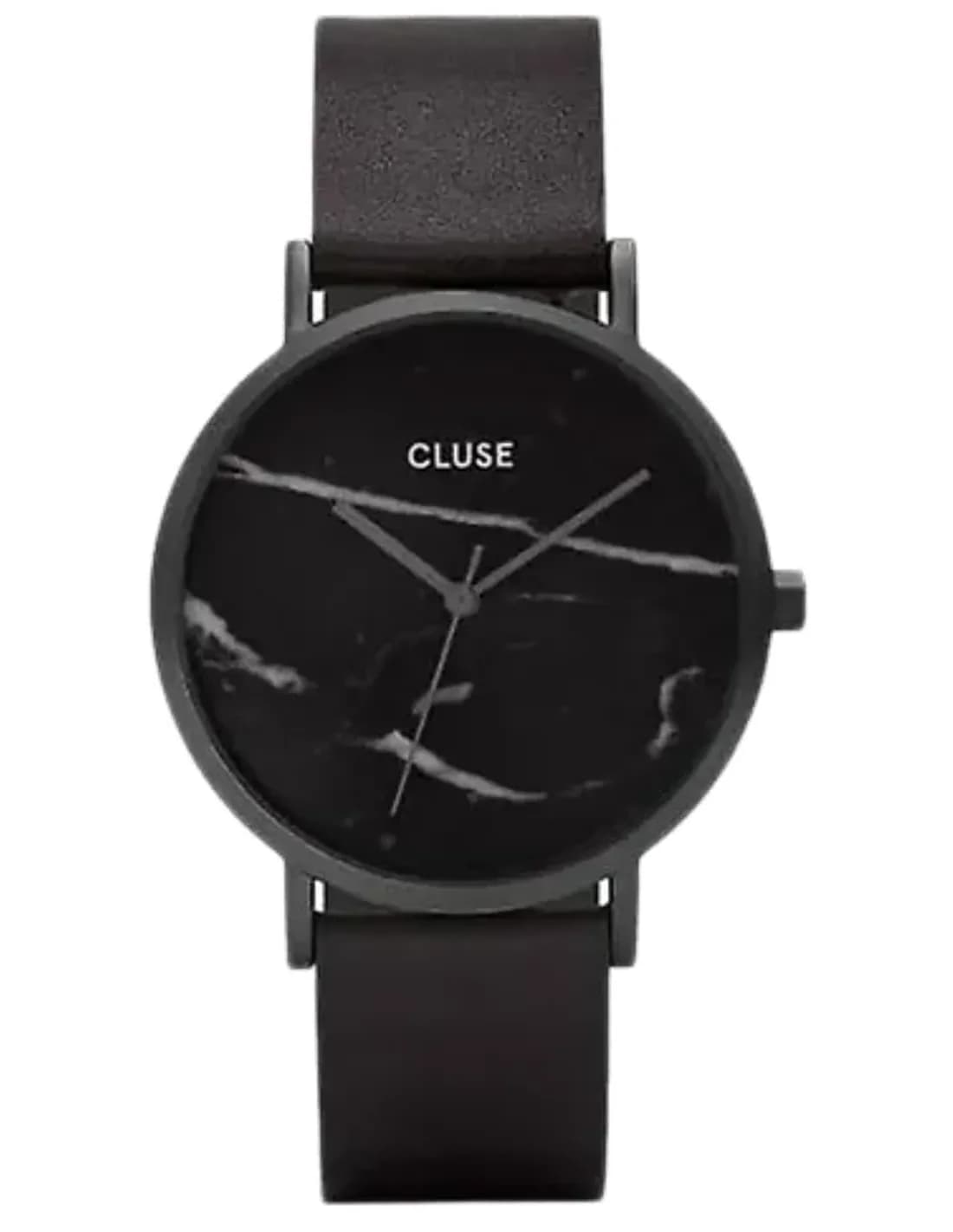 Montre Cluse La Roche CL40001 Full Black Marble bracelet cuir noir