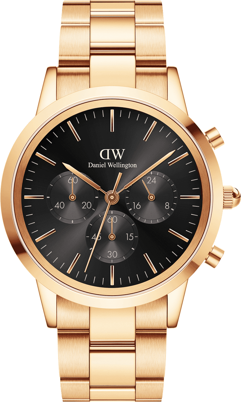 Montre Daniel Wellington Iconic Chronograph Link Onyx G en acier doré rose