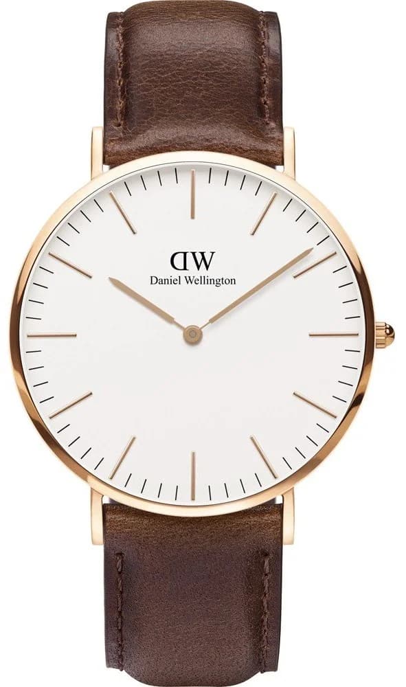 Montre Daniel Wellington DW00100009 Classic Bristol 40mm en Acier Argenté et Cuir Marron