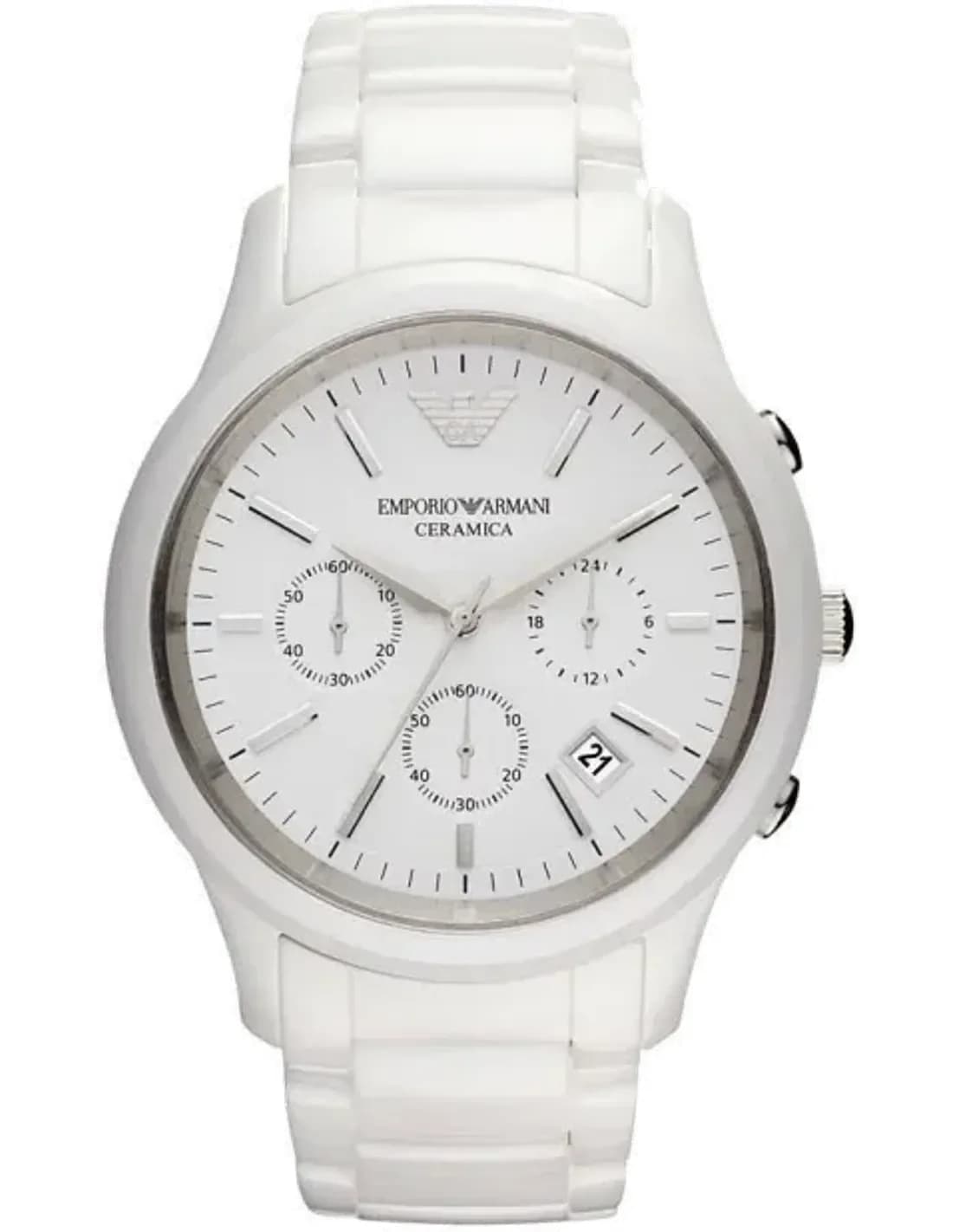 Montre Emporio Armani Ceramica AR1453 Chronomètre 3 sous cadrans en céramique blanche