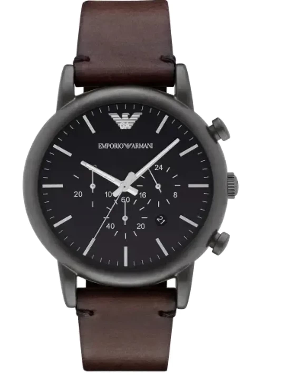 Montre Emporio Armani AR1919 Bracelet Cuir Marron et Cadran Argenté