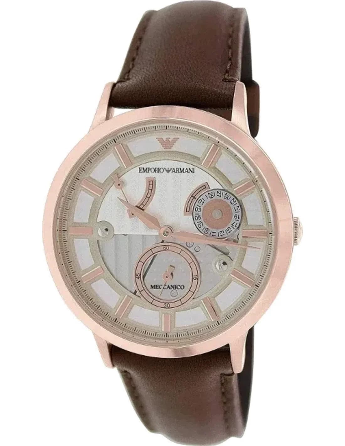 Montre Homme Emporio Armani Meccanico AR4667 Bracelet en cuir marron et cadran crème