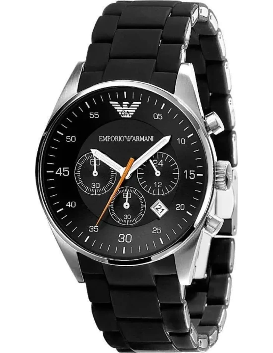 Montre Homme Emporio Armani AR5858 Bracelet Silicone Noir et Trotteuse Orange