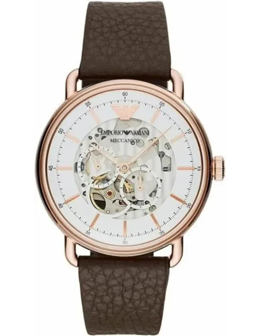 Montre Emporio Armani Meccanico AR60027 Cadran squelette bracelet en cuir marron