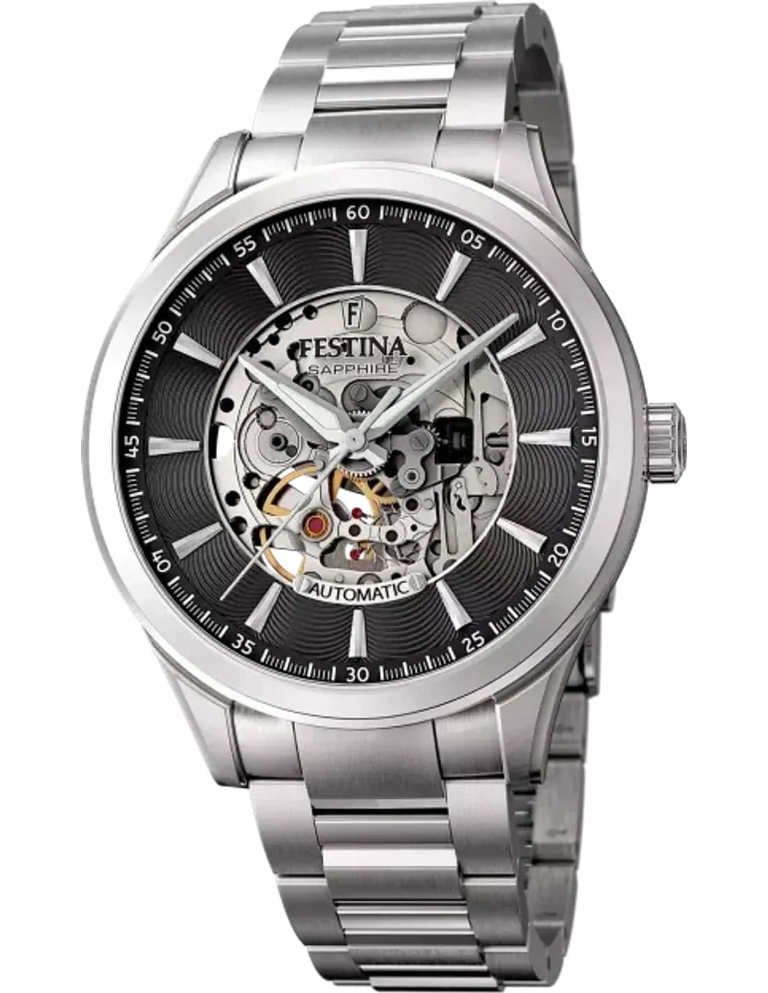 Montre Homme Festina Skeleton Automatic F20536/4 bracelet acier argenté