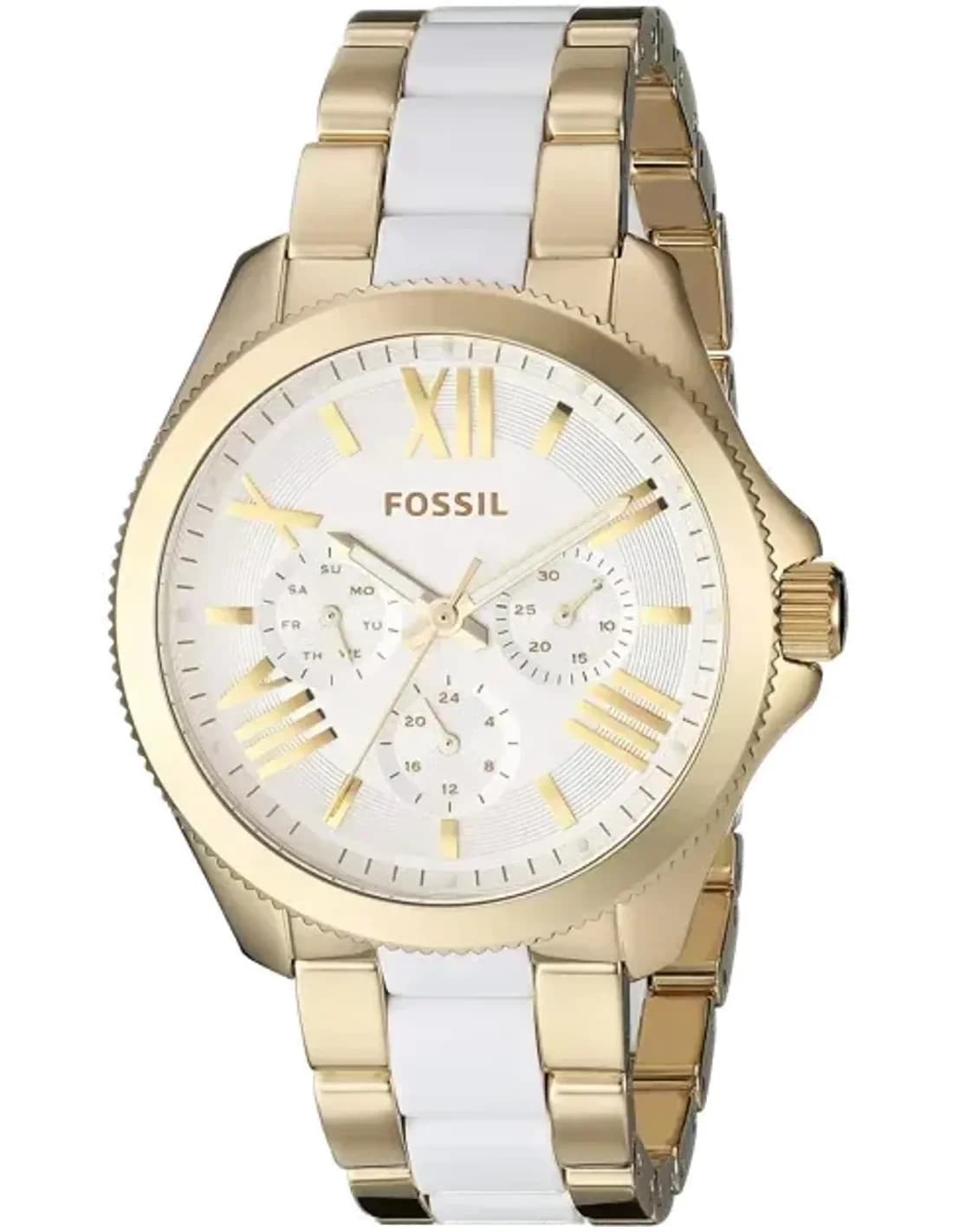 Montre Femme Fossil Cecile AM4545 Bracelet doré et blanc En Acier Inoxydable