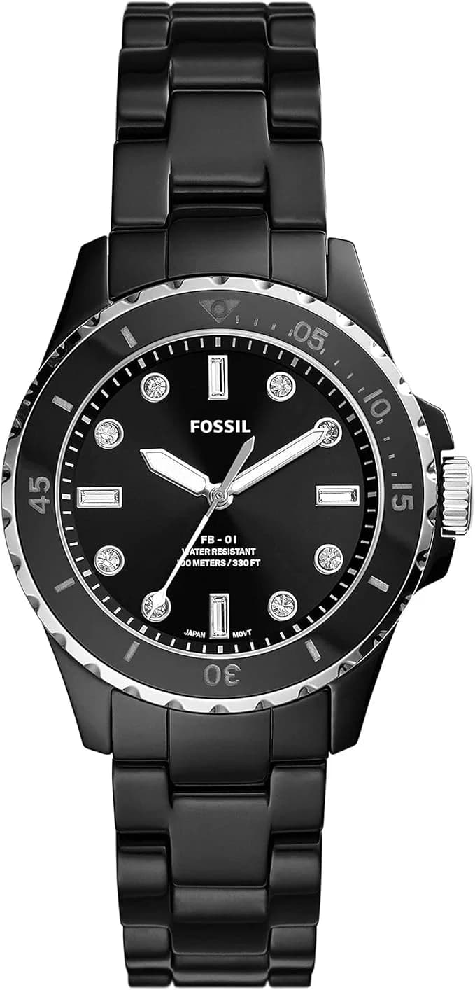 Montre Femme Fossil FB-01 Ceramic CE1108 cadran noir bracelet céramique