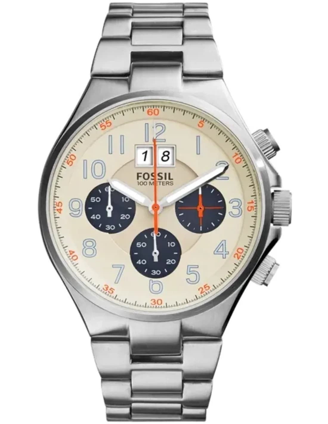 Montre Homme Fossil Qualifier CH2963 Cadran beige finitions bleues et oranges