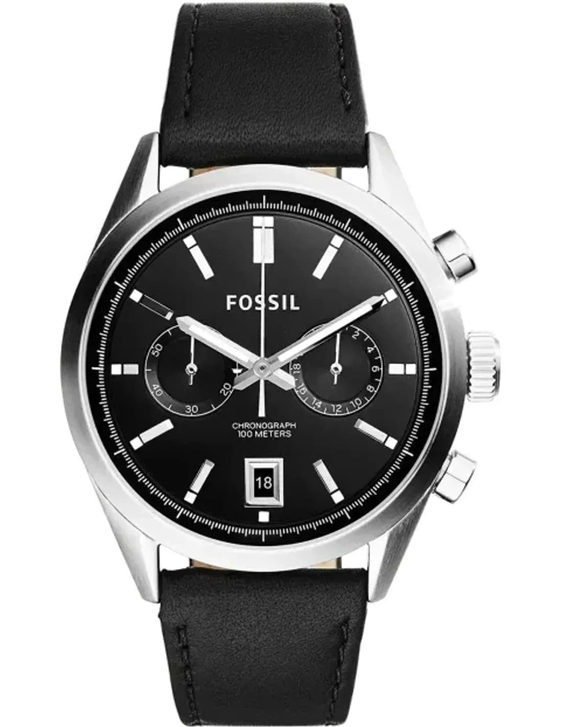Montre Homme Fossil Del Rey CH2972 Bracelet cuir lisse teinte noire